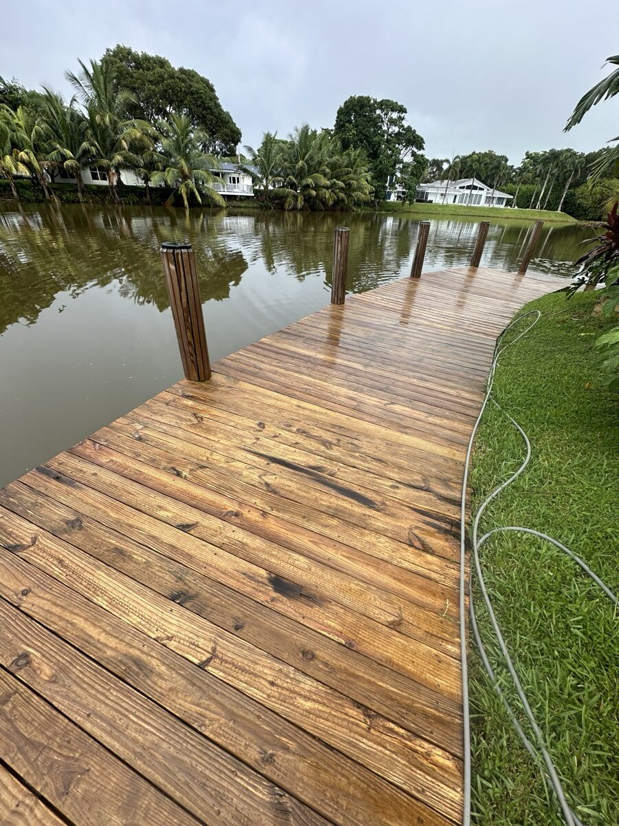 After wood dock cleaning