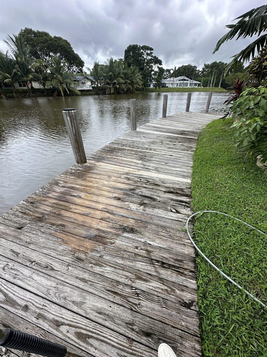 Before wood dock cleaning