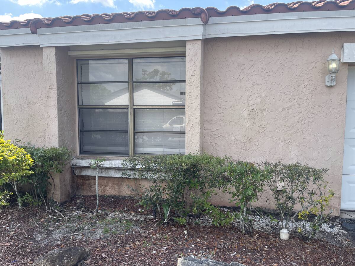 Mildew-stained stucco wall in South Florida — before