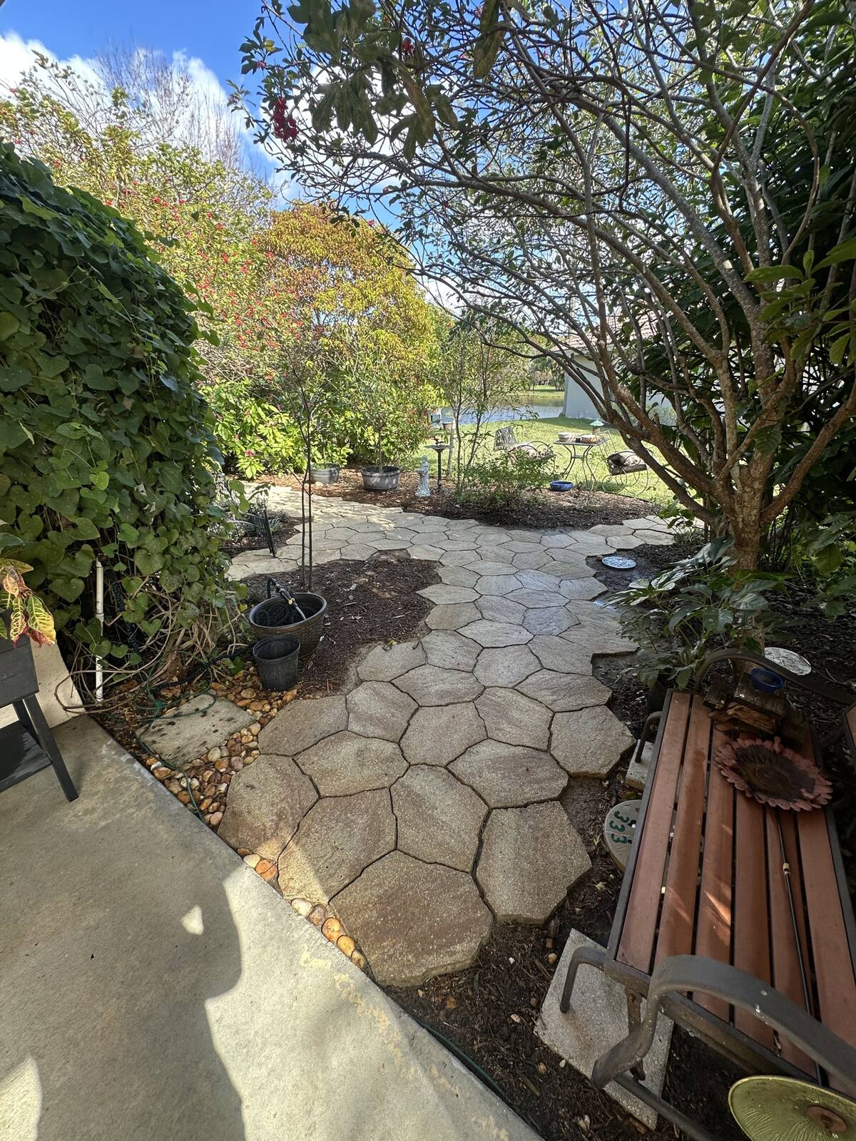 Flagstone walkway cleaning in Plantation, FL — after