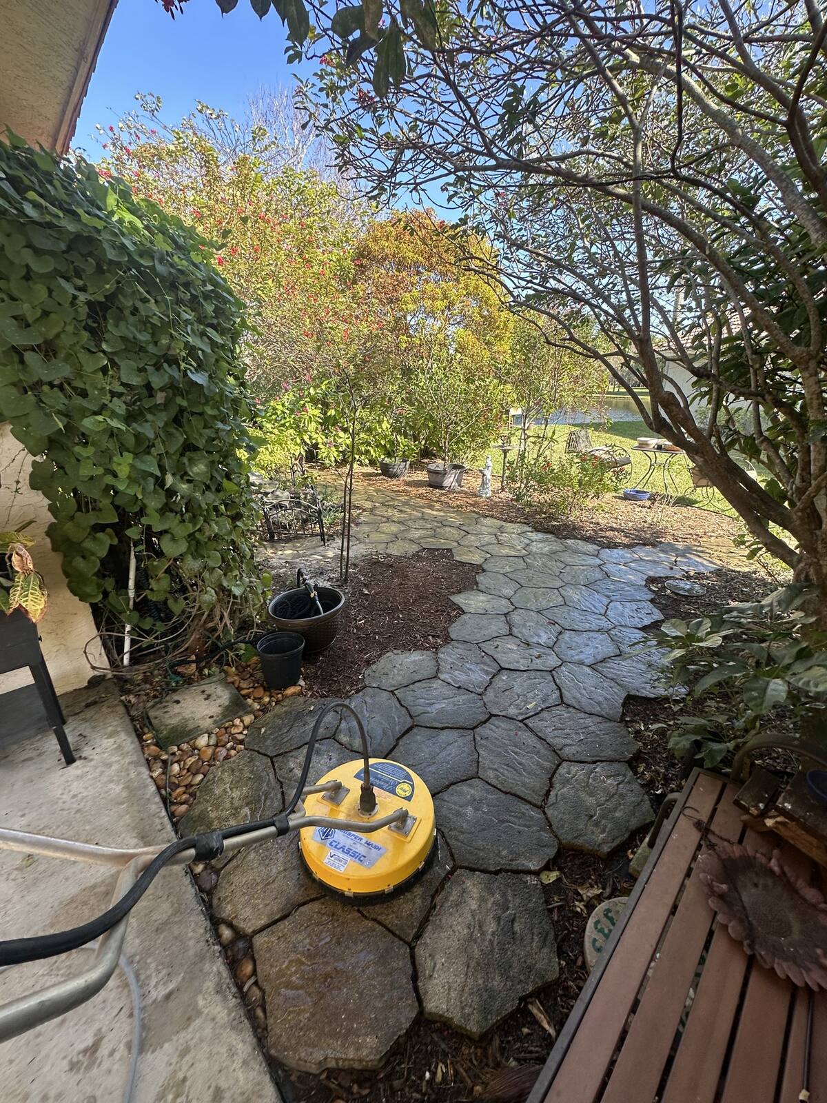 Flagstone walkway cleaning in Plantation, FL — before