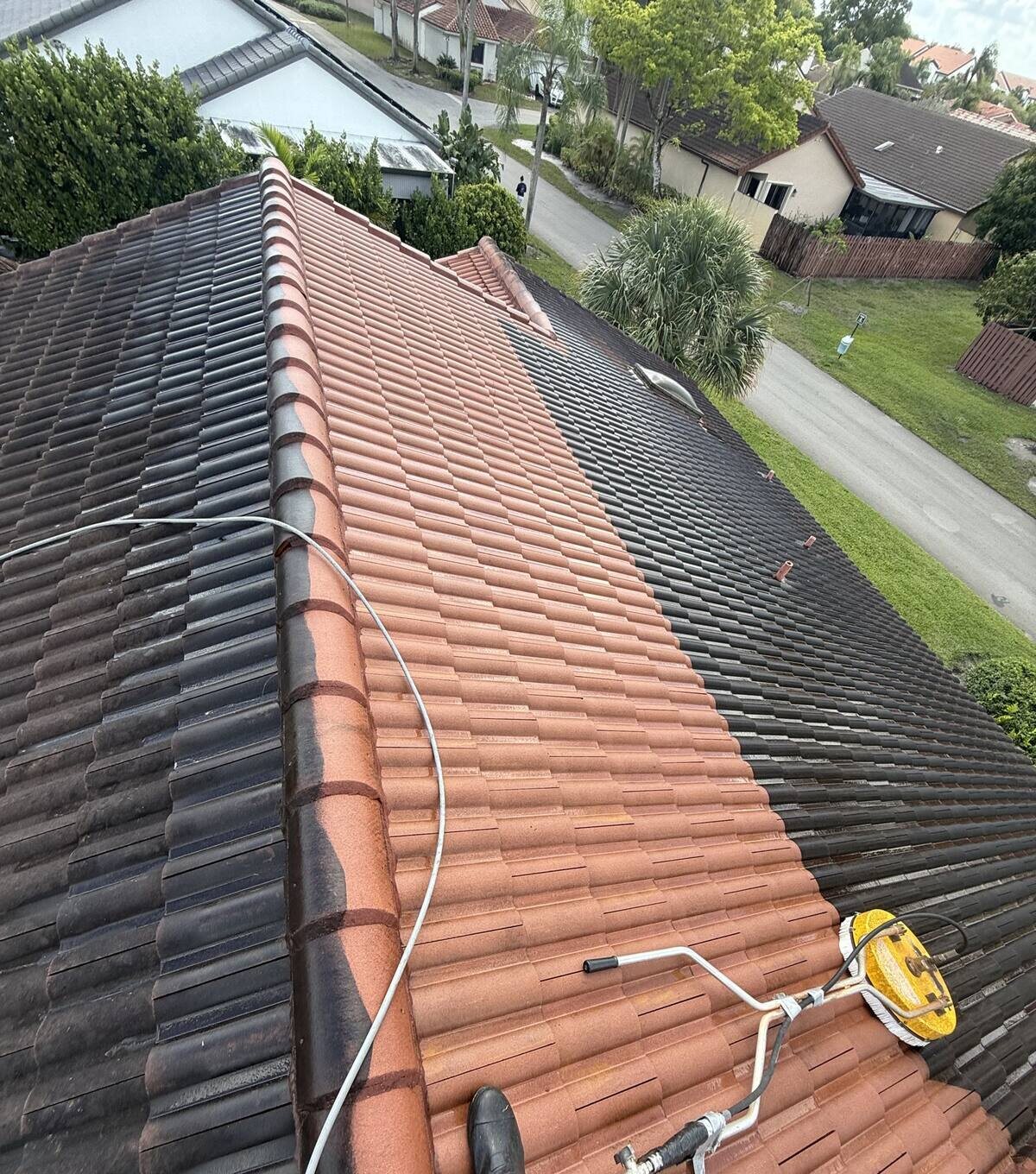 Tile roof algae removal in South Florida — before and after