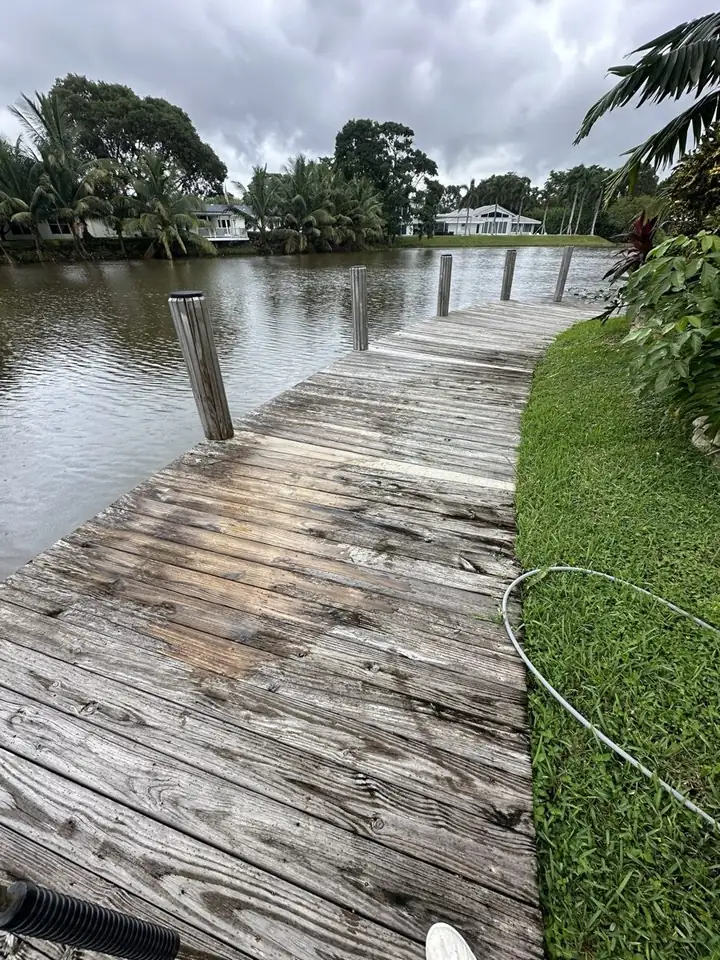 Before wood dock cleaning