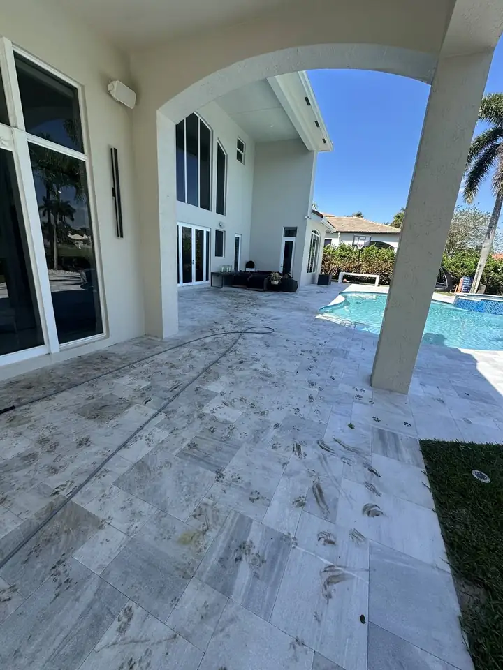 Marble lanai cleaning in Coral Springs, FL — before