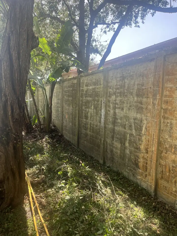 Before pressure cleaning the perimeter wall of a shopping center in Davie, FL