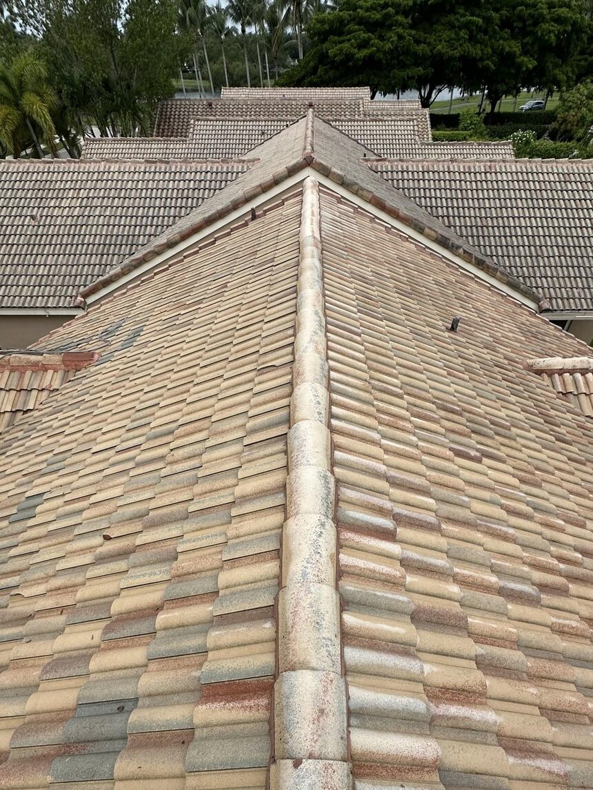 Clean barrel-tile roof after cleaning in Weston, FL